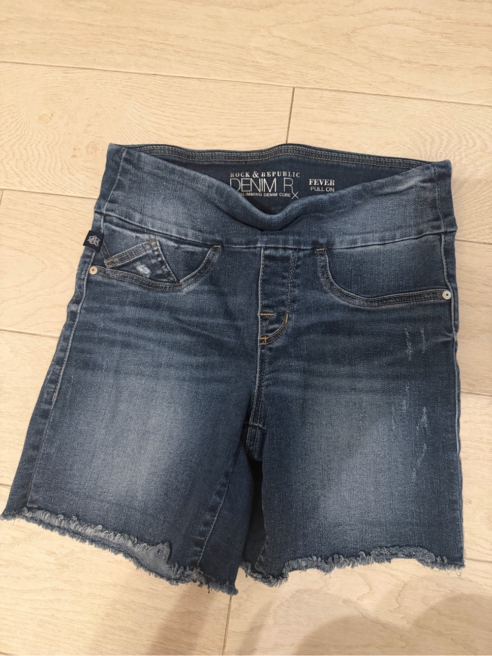 Rock & Republic Dark Blue Frayed Hem Denim Shorts